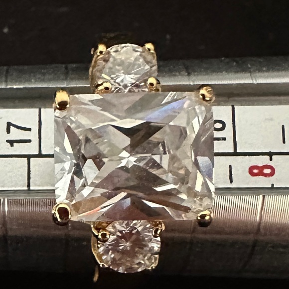 Jewelry - GET ENGAGED Emerald Cut Rectangular CZ 3 Stone Gold Ring Size 7
